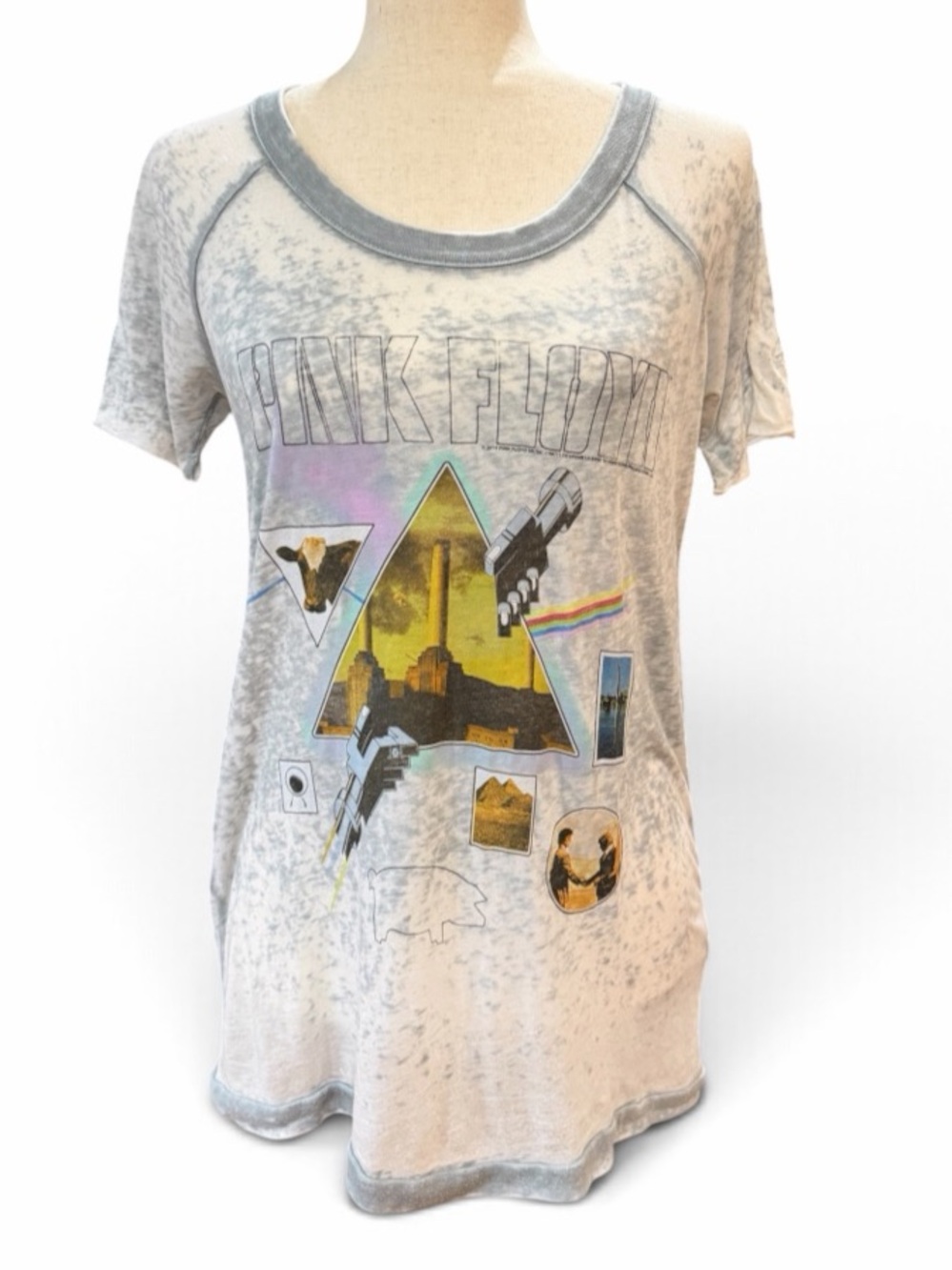 CHASER Burnout Pink Floyd Graphic Scoop-Neck Band Tee with Cutout Back - Size XS